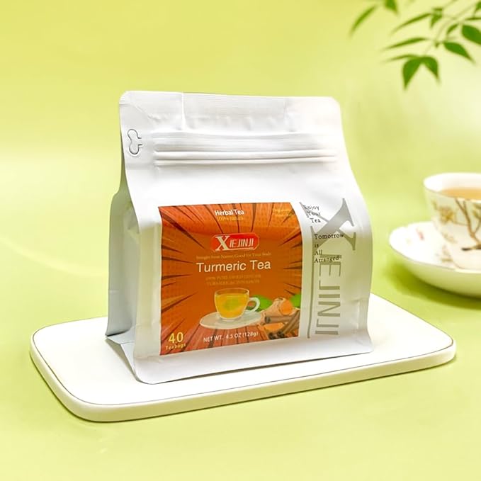 XIEJINJI Turmeric Ginger, 40 Teabags, 100% Natural Ingredients, Spicy & Smooth Flavor, Support Brain, Weight, Skin and Sleep, No Sugar, No Caffeine, No Additives, Eco-Conscious Tea Bags - Bloomnest