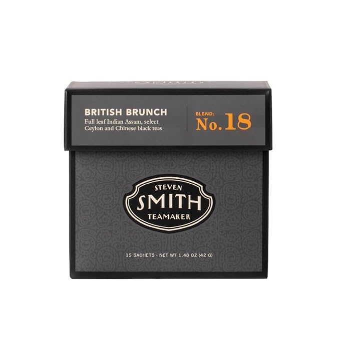 Steven Smith Teamaker British Brunch No. 18, Caffeinated, Sugar-Free, Full Leaf, English Breakfast Black Tea Bags 15 Sachets, 1.48oz each - Bloomnest