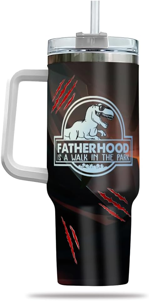 Personalized Dinosaur Dad Tumbler with Handle and Straw, Custom Cute Dino Kids’ Names and Claw Mark Design, Funny Father’s Day Gift for Cool Daddy or Papa - Bloomnest