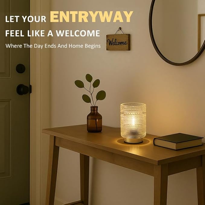 Shelf Decorative Aesthetic Lamp with Timer for Bedside/Coffee Table/Bookshelf Decor,Small Battery Operated Cordless Lamps with Warm Moody Lighting for Dorm/Office/ Patio/Entryway/Cubicle Decor(Clear) - Bloomnest