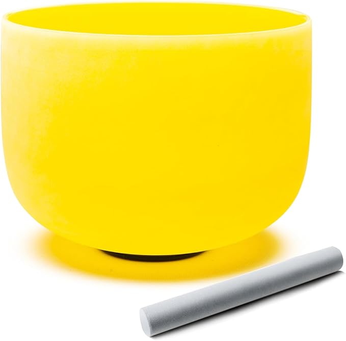 Hye-eun 10 inch E Note 432hz Solar Plexus Chakra Yellow Color Frosted Quartz Crystal Singing Bowl without Carrier Case for Yoga Healing Sound Energy Vibration