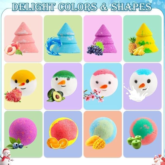 24 Pack Christmas Bath Bombs for Kids with Surprise Toys Inside, Kids Advent Calendar Bathbombs Set Bubble Bath Bombs for Christmas Stuff Gifts for Boys Girls Xmas New Year Birthday Party Favors - Bloomnest
