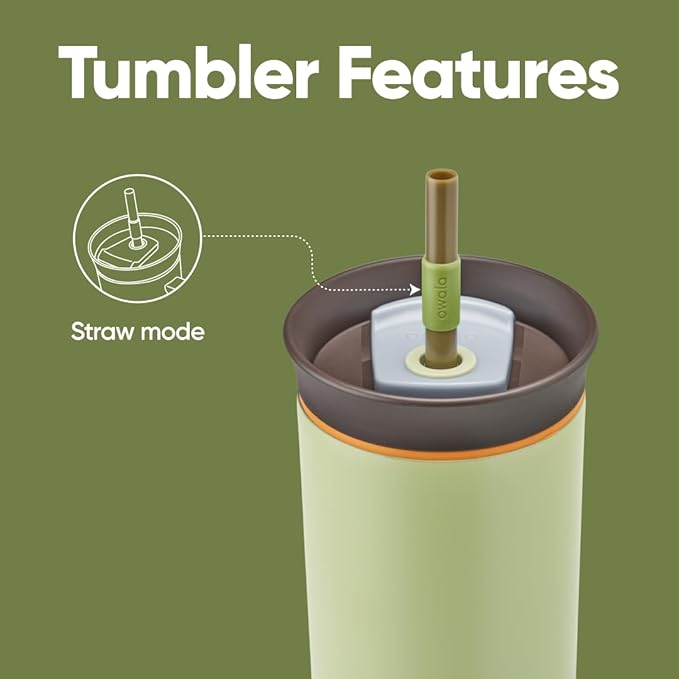 Owala Stainless Steel Triple Layer Insulated Travel Tumbler with Spill Resistant Lid and Straw, BPA Free, 24 oz, Brown/Green (Brave Adventures) - Bloomnest