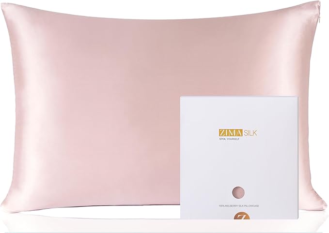 ZIMASILK 100% Pure Mulberry Silk Pillowcase for Hair and Skin Health,Soft and Smooth,Both Sides Premium Grade 6A Silk,600 Thread Count,with Hidden Zipper,1pc (Queen 20''x30'',Pale Pink) - Bloomnest