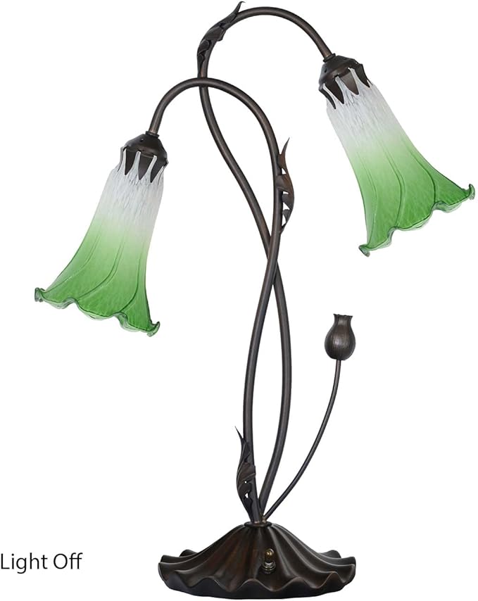 Bieye L10856 Lily Flower Blown Glass Accent Table Lamp for Living Room Bedroom Decoration (2-Light, Green) - Bloomnest