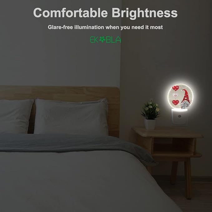 EKOBLA Valentine's Day Love Gnome Night Light Snowflakes Red Love Hearts Plug-in Nightlights Auto Sensor LED Dusk to Dawn Light for Men Women Boys Girls Gifts - Bloomnest