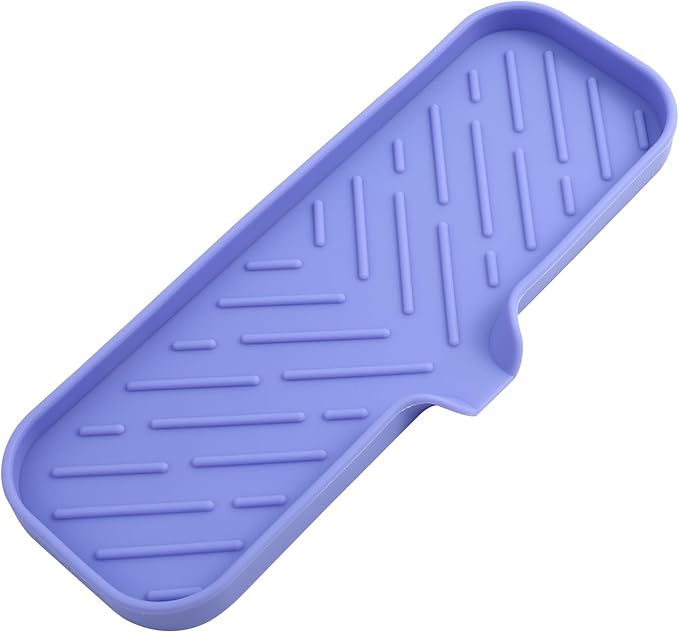 Silicone Bathroom Soap Dishes with Drain Spout-Bathroom and Kitchen Sink Organizer,Sponge Holder,Dish Soap Tray,Perfect for Dispenser,Scrubber,Bottle on Sink or Counter-Light Purple 12"×4" - Bloomnest