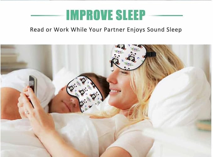 Cute Panda Sleep Eye Mask Watercolor Multicolored Flowers Berries Leaves Men Women Sleep Mask with Adjustable Strap Eye Cover Eye Shade for Travel, Nap,Meditation - Bloomnest
