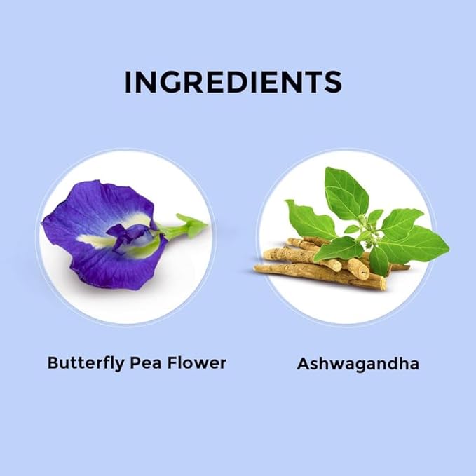 BLUE TEA - Butterfly Pea Flower Tea - Ashwagandha - 15 Count - Pyramid Plant Based Tea Bag | ANTIOXIDANT RICH | Caffeine Free - Flower Based - Detox Tea - Non-GMO | Reusable Tin Pack - Bloomnest
