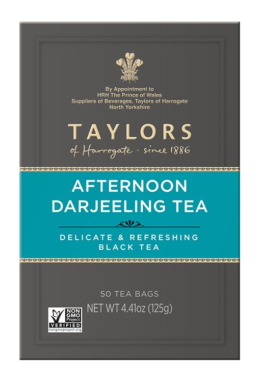 Taylors of Harrogate Afternoon Darjeeling, Black Tea, Pillow Bags, Delicate, Sweet & Floral, Caffeinated, Enjoy Hot or Iced, 50 Teabags (Pack of 2) - Bloomnest