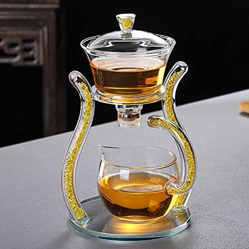 RORA Glass Teapot Set Semi Automatic Drip Rotating with Infuser Lazy Kungfu Tea pot Set (Yellow) - Bloomnest