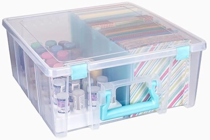 ArtBin 6990SA Super Satchel Double Deep Compartment Box - Art Storage with 8 Removable Compartments, Smart Closure for Craft Supplies (Clear & Aqua- Pack of 1) - Bloomnest