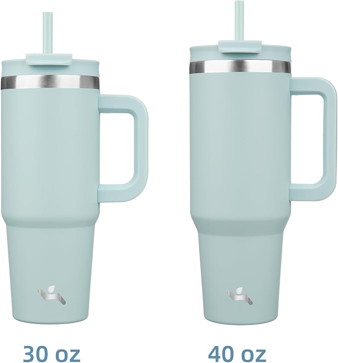40 oz Tumbler with Handle and 2 Straws,2 in 1 Lid Insulated Water Bottle Stainless Steel Travel Coffee Mug,Blue Haze - Bloomnest