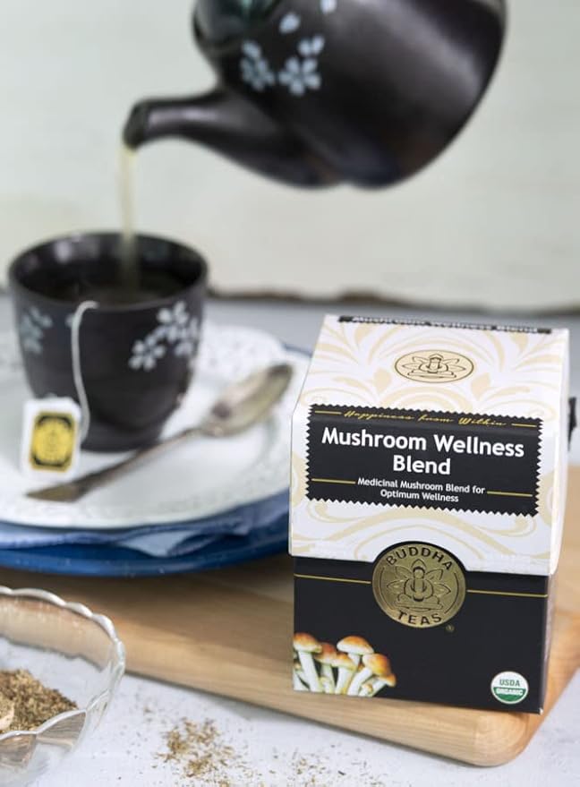 Buddha Teas - Organic Mushroom Wellness Blend - Herbal Tea - For Health & Wellbeing - With Antioxidants & Minerals - Clean Ingredients - Caffeine Free - OU Kosher & Non-GMO - 18 Tea Bags (Pack of 1). - Bloomnest