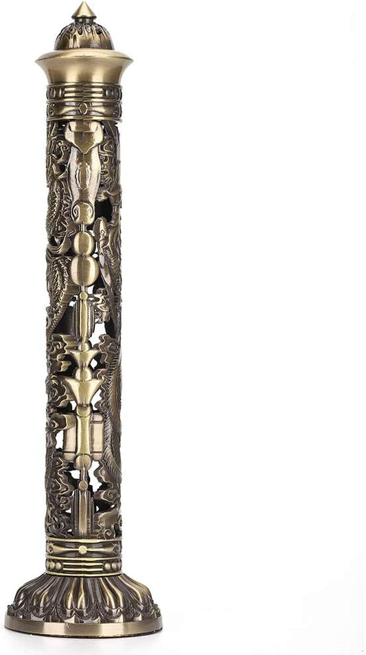 GOTOTOP Incense Stick, Portable Incense Tower Holder Bronze Tone Dragon Phoenix Relief Craft Ornaments Tea Room Decoration Vertical Stick Incense Holder for Home Decor Birthday - Bloomnest