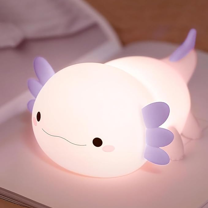 Axolotl Night Light for Kids,Cute Purple Axolotl Lamp ,LED Squishy Nursery Nightlight, Food Grade Soft Silicone Novelty Animal Bedside Lamp,Adorable Room Decor , Axolotl Gitfs for Mother Girls Baby - Bloomnest