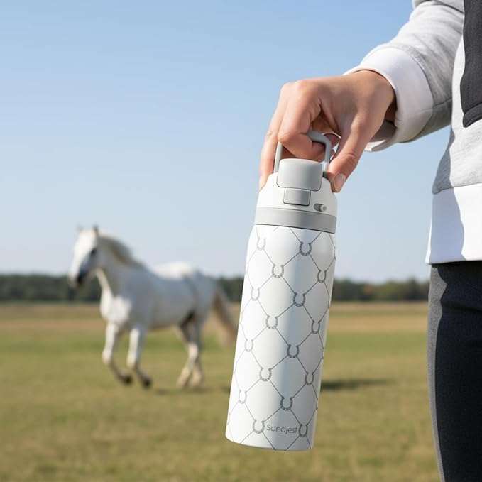 Horse Lover Insulated Stainless Steel Water Bottle with Straw for Sports and Travel, 32oz, Gifts for Women Girls Friends Teens Birthday Christmas (Grey) - Bloomnest