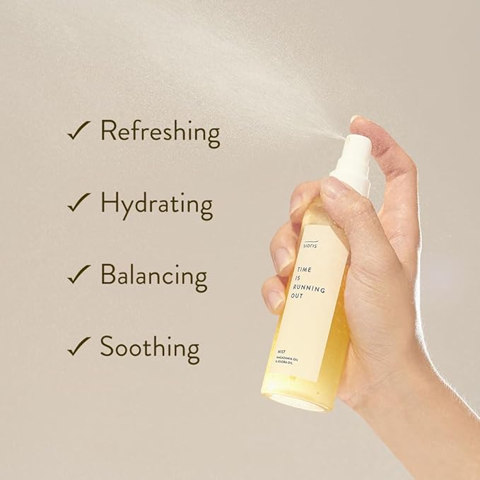 SIORIS Time Is Running Out mist 30ml (organic, vegan), glass skin face mist for Sensitive Skin, jojoba oil for moisture lock, enriched citrus water rejuvenates glass veil finish - Bloomnest