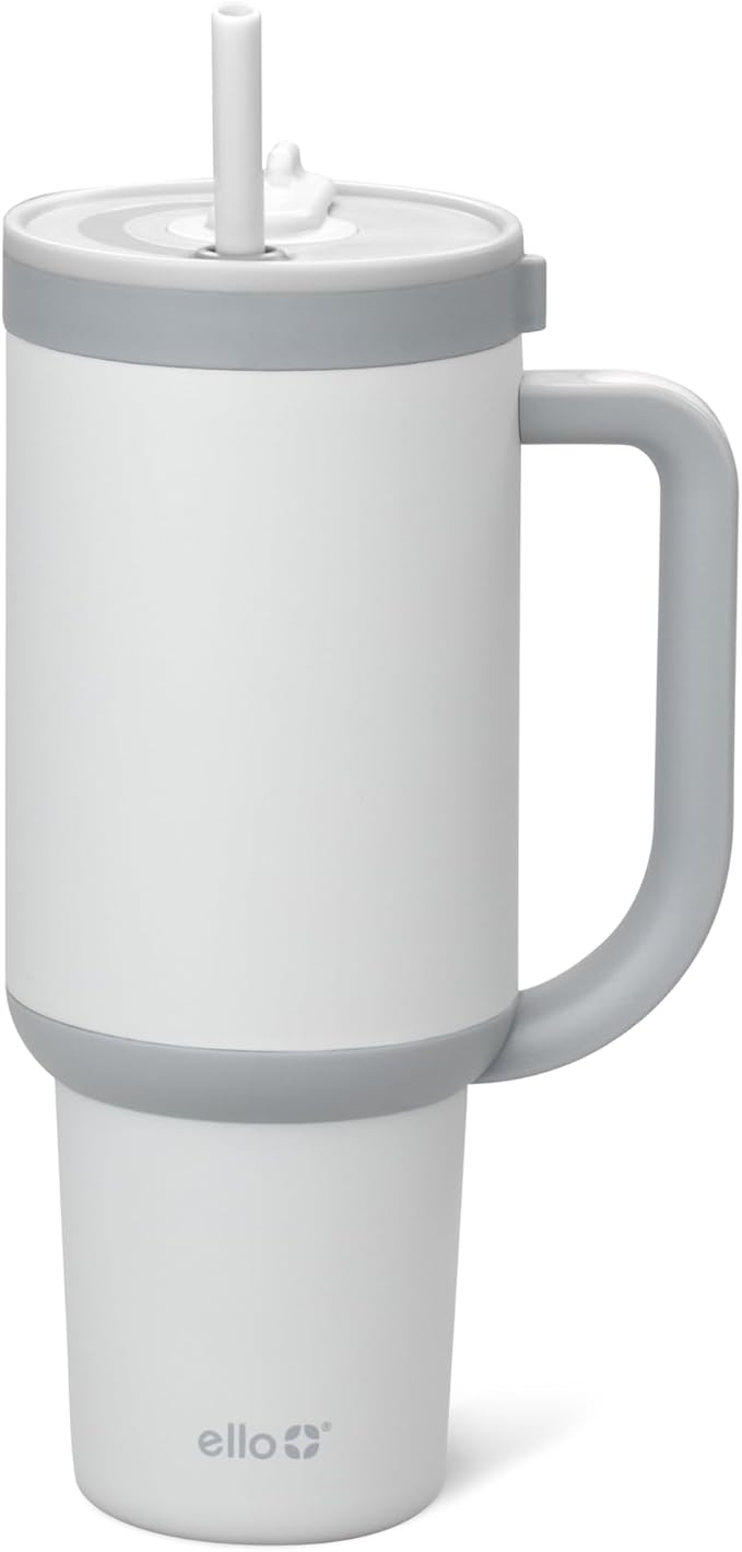 Ello Oasis 40 oz Tumbler with Handle & Retracting Straw | Reusable Insulated Stainless Steel Cup 100% Leakproof, Gifts for Teens Women Men | Keeps cold for 20 Hours, Cup Holder Friendly, Grayscale - Bloomnest