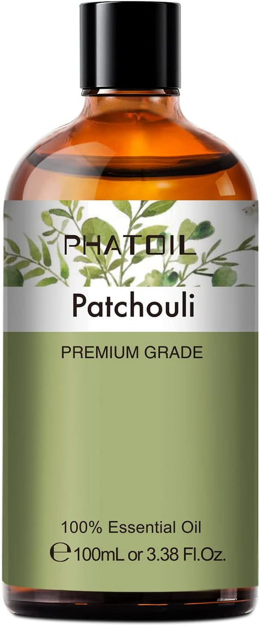 Patchouli 3.38fl.oz Essential Oil, PHATOIL Pure Aromatherapy Oils for Diffuser, Humidifier, Perfect for DIY Soap, Candle, Bath Bombs Making(100ml) PHATOIL