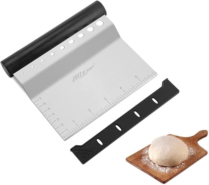 ALLTOP Bench Scraper & Chopper with Herb Stripper,Stainless Steel Multipurpose Kitchen Baking Tool for Bread Dough Pastry Cake -Leaf Remover with Plastic Handle &Upgraded Protective Cover - Bloomnest