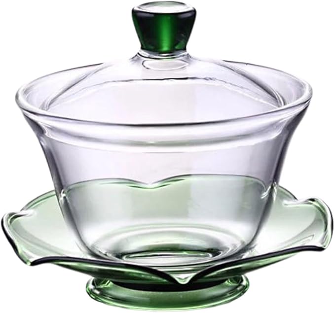 TOYANDONA Elegant Glass Tureen Teacup with Lid Thickened Transparent Chinese Tea Bowl for Gongfu Tea Brewing Height at Home Office - Bloomnest