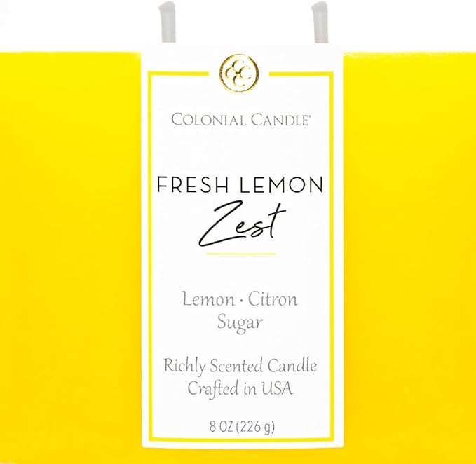 Colonial Candle Fresh Lemon Zest Scented Candle Jar, Highly Fragranced Candles for Home Scented, Mottled Wax Candle, 2 Wick, 8 oz - Made in The USA - Bloomnest