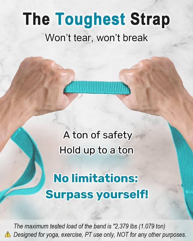 Tumaz Stretching Strap - 10 Loops & Non-Elastic Yoga Strap - The Perfect Home Workout Stretch Strap for Physical Therapy, Yoga, Pilates, Flexibility - [Extra Thick, Durable, Soft] - Bloomnest