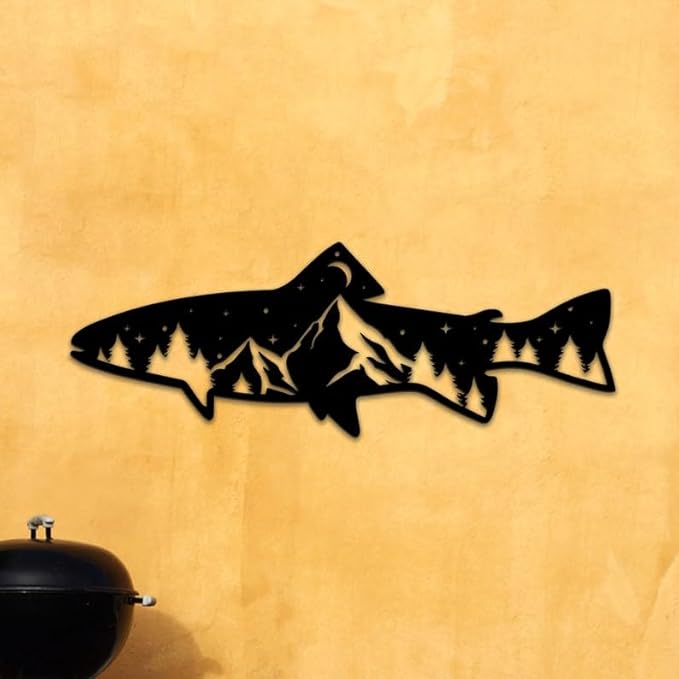 Personalized Neon Sign, Trout Fish Mountain Metal Wall Art Led Light, Fishing Gifts for Men, Gift for Dad, Fish and Trees Sign, Cabin Lodge Decor, Fisherman Gift - Bloomnest