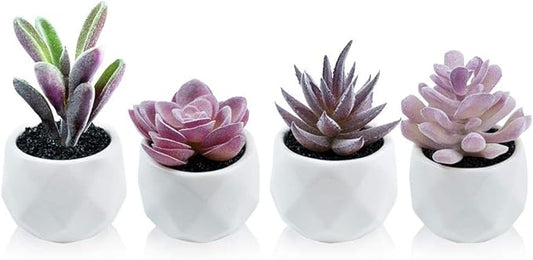 Tiita Purple Artificial Faux Succulents in Pots, Mini Purple Fake Plants for Women Desk, Small Realistic Faux Succulents for Home Office Accessories Window Sill Bathroom Bedroom 4 Set - Bloomnest
