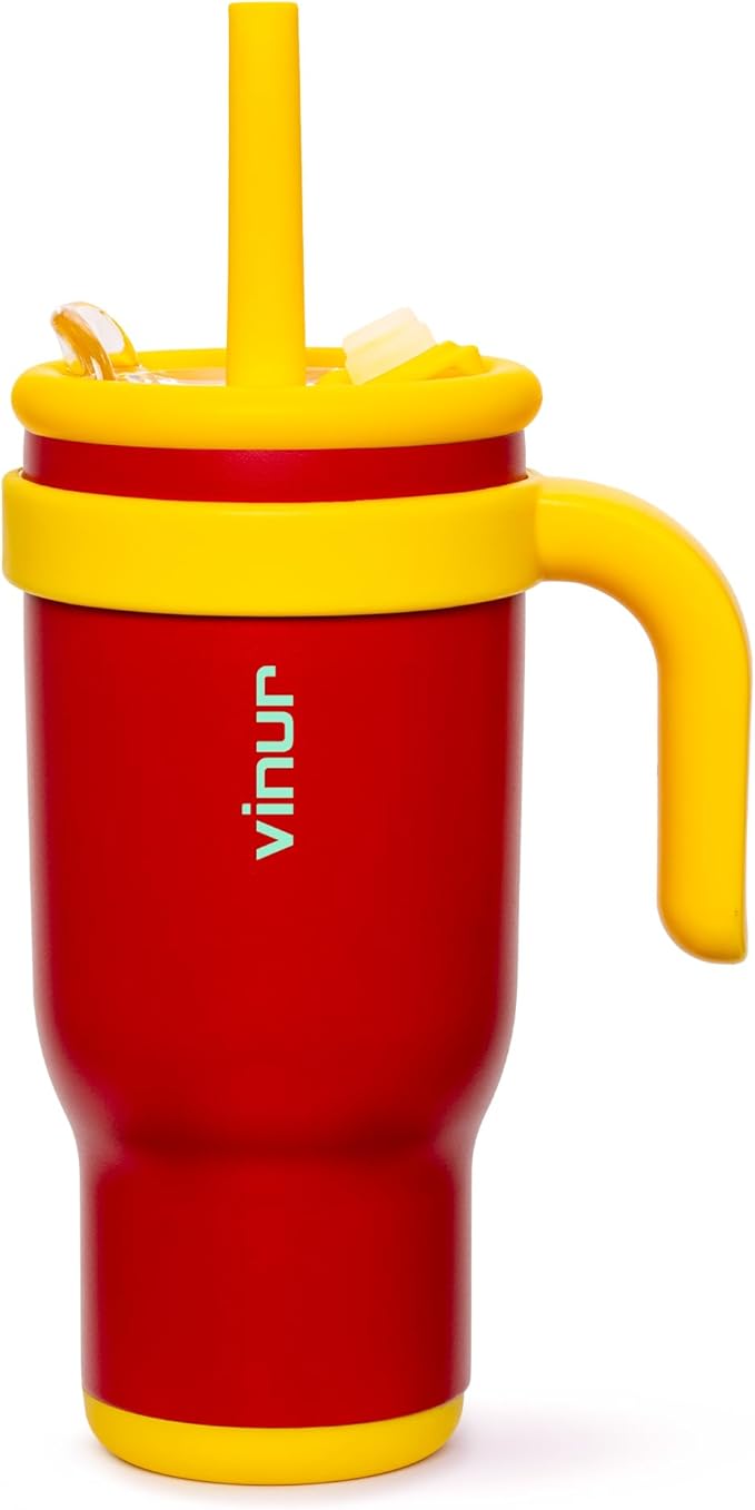 VINUR Insulated Tumbler with Handle 17 oz Stainless Steel Double Wall Vacuum Tumbler Travel Water Cup with Lid and Straw(Canyon Red) - Bloomnest
