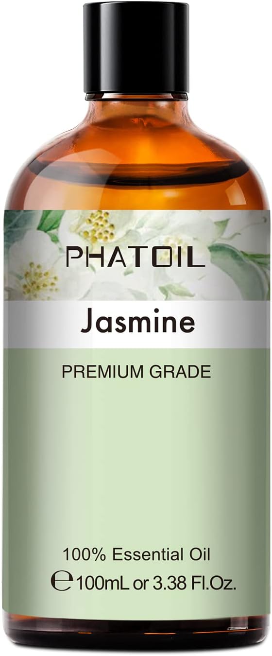 PHATOIL 3.38FL.OZ Jasmine Essential Oil with Glass Dropper, for Aromatherapy Diffusers, Humidifiers, Great for DIY Candle and Soap Making, Huge 100ML Bottle PHATOIL