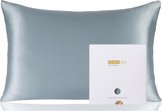 ZIMASILK 100% Pure Mulberry Silk Pillowcase for Hair and Skin Health,Soft and Smooth,Both Sides Premium Grade 6A Silk,600 Thread Count,with Hidden Zipper,1pc (King 20''x36'',Dusty Blue) - Bloomnest