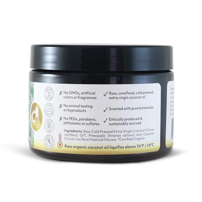 Organic Fiji Raw Cold Pressed Coconut Oil for Hair, Skin, Face & Body | Relaxing Massage Oil | Pineapple Coconut,12 oz for Women Men & Baby - Bloomnest