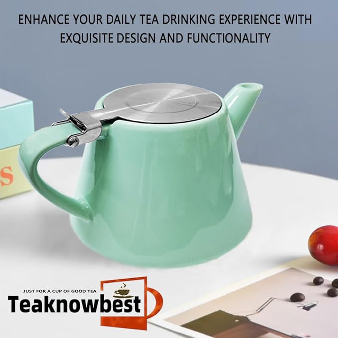 loose tea pot, Ceramic teapot with infuser, 19oz Tea pot for loose leaf tea, Suitable for 2-3 people to brew tea or coffee (azure) - Bloomnest