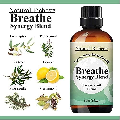 Natural Riches Breathe Essential Oil Blend Breathe Easy with Peppermint Eucalyptus Tea Tree Lemon Cardamom Pine Needle Essential Oils - 2 x 30 ml - Bloomnest