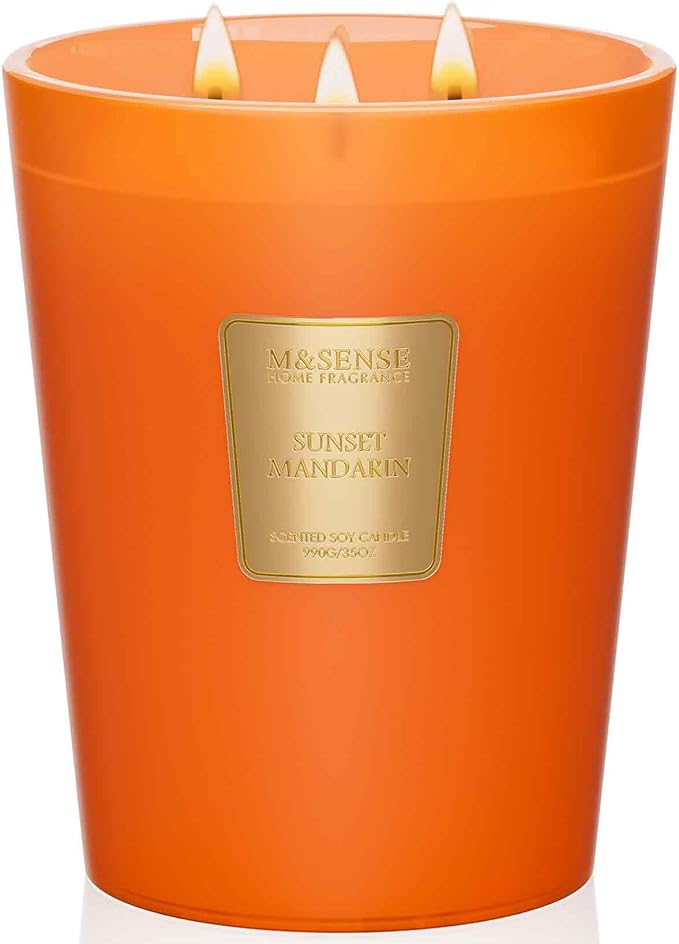 M&SENSE Sunset Mandarin Scented 35oz 150H Burn Time, 3-Wick Natural Aromatherapy Candle Highly Scented Long Lasting, Home Fragrance Housewarming Gifts New Home Gift Ideas - Bloomnest