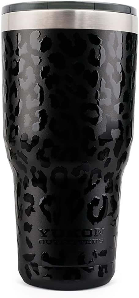 Yukon Outfitters Freedom High Grade 18/8 Corrosion-Resistant Stainless Steel Double Wall Vacuum Insulated Tumbler (30oz / 890ml) - 7.85" H x 3.9" Top Dia. / 2.9" Bottom dia., UV Black Leopard - Bloomnest