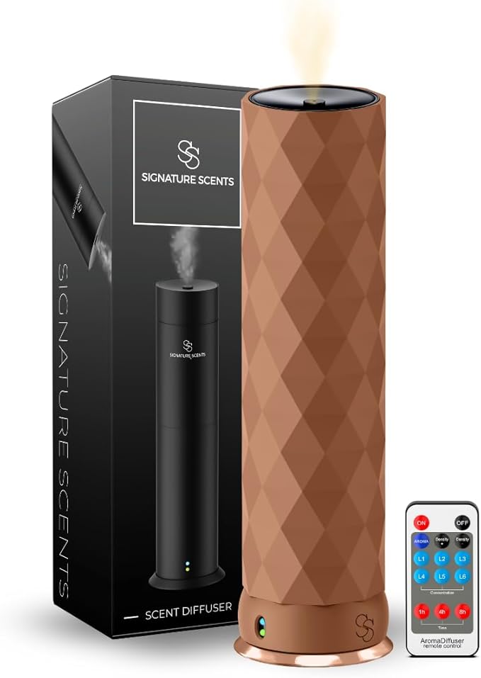 Waterless Essential Oil Hotel Scent Diffuser - Cold Air Diffuser - Covers 1000 sq. ft. - Waterless Diffuser for Home, Office & Hotel (Black + Interchangeable Sleeve) (Black + Teakwood Sleeve) - Bloomnest
