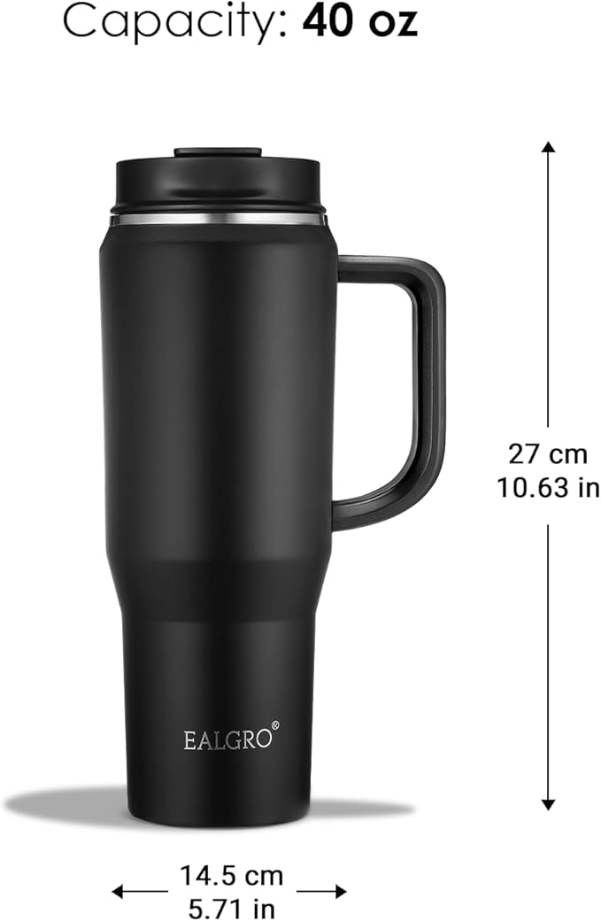 40 oz Tumbler with Handle, Insulated Tumblers with Lid and Straw, Large Metal Sports Water Bottle Jug, Thermal Stainless Steel Travel Coffee Mug Cup, Black - Bloomnest