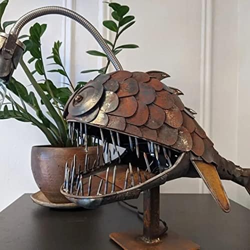 CAFELE Rustic USB Angler Fish Lamp, Shark Lamp Steampunk Style Table Lamp, Simulation Flame LED Bulbs Lights, Handmade Night Lights, Book Lights, Industrial Creative Decor for Home/Office (Large) - Bloomnest
