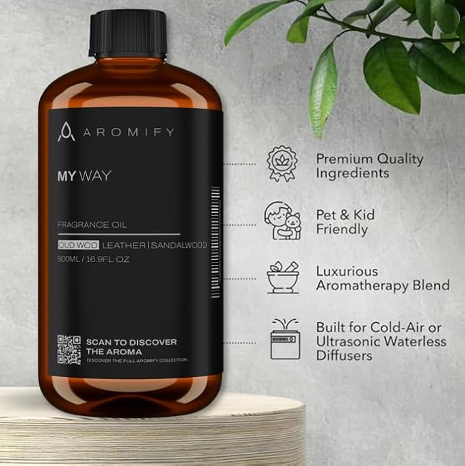 My Way Diffuser Oil, Inspired by 1 Hotel Miami Beach, 16.9 FL Oz, 500 mL, Hotel Scent Diffuser Oil, My Way Aromatherapy Blend of Essential Oils for Home & Office, Leather & Sandalwood Scent. - Bloomnest