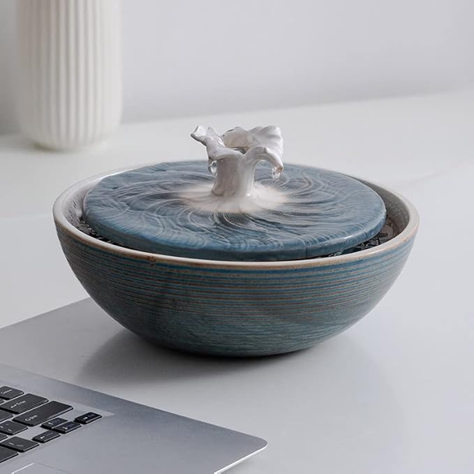 Ceramic Tabletop Water Fountain Feature for Indoor and Outdoor Home Decoration Table Desktop Office (Blue) - Bloomnest