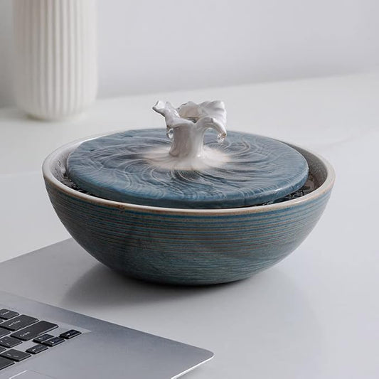 Ceramic Tabletop Water Fountain Feature for Indoor and Outdoor Home Decoration Table Desktop Office (Blue) - Bloomnest
