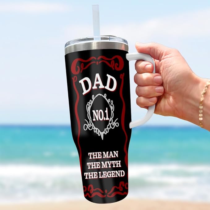 Personalized Best Dad Tumbler with Handle and Straw, Custom Names and USA Flag Design, Gift for Papa or Father from Kids, Father’s Day Mug Cup - Bloomnest