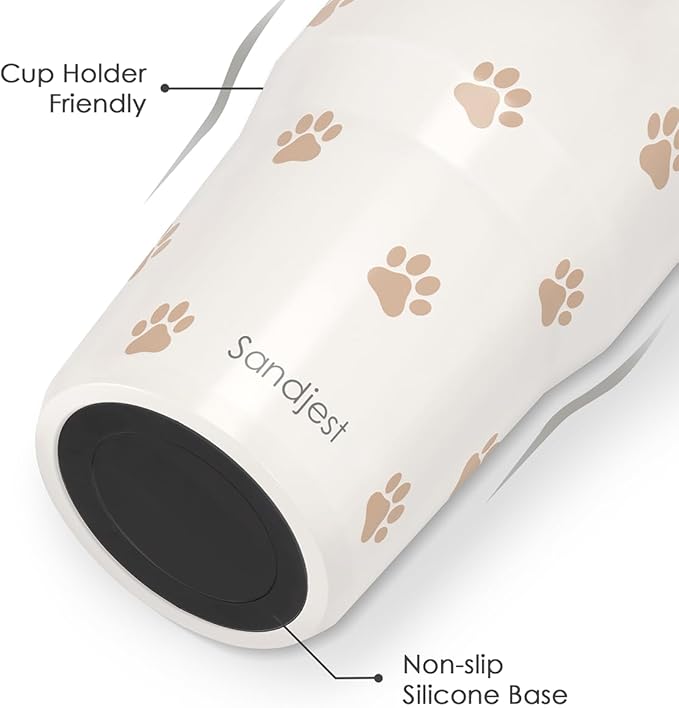 SANDJEST Paw Prints Stainless Steel Straw Lid Tumbler 30oz with Carry Handle for Women Girls Pet Lover Dog Mom Cat Mom, Insulated Travel Coffee Cup, Gift for Sports Workout Christmas Birthday - Bloomnest