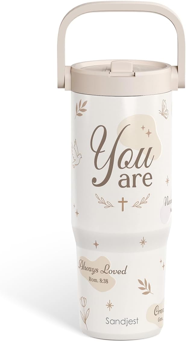 SANDJEST Christian Stainless Steel Straw Lid Tumbler 30oz with Carry Handle for Women Girls, You Are Insulated Travel Coffee Cup, Gift for Sports Outdoor Workout Christmas Birthday - Bloomnest