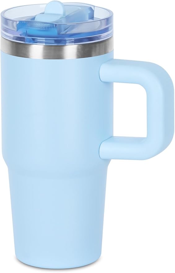 14 oz Tumbler for kids with Detachable Flip Straw Lid and handle, 100% Leak Proof 14 oz mini cup, Stainless Steel Vacuum Insulated Tumbler, Wide Mouth Easy to Clean, Keep Cold or Hot (Sky Blue) - Bloomnest