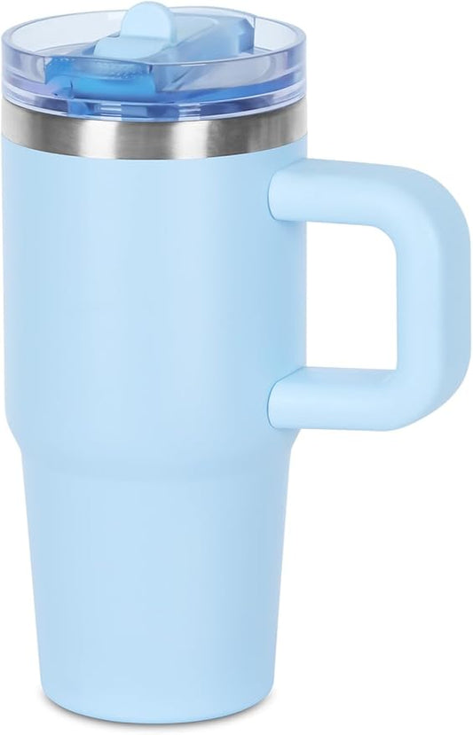 14 oz Tumbler for kids with Detachable Flip Straw Lid and handle, 100% Leak Proof 14 oz mini cup, Stainless Steel Vacuum Insulated Tumbler, Wide Mouth Easy to Clean, Keep Cold or Hot (Sky Blue) - Bloomnest
