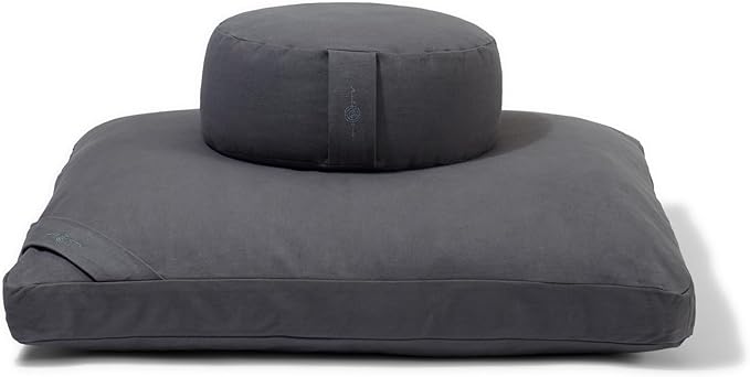 Meditation Cushion Set by renoo - Durable Comfortable Organic Cotton, Linen, Hemp - Modern Zafu Zabuton - Buckwheat Kapok Filled Floor Pillow Yoga Bolster in 15 Colors Washable Cover